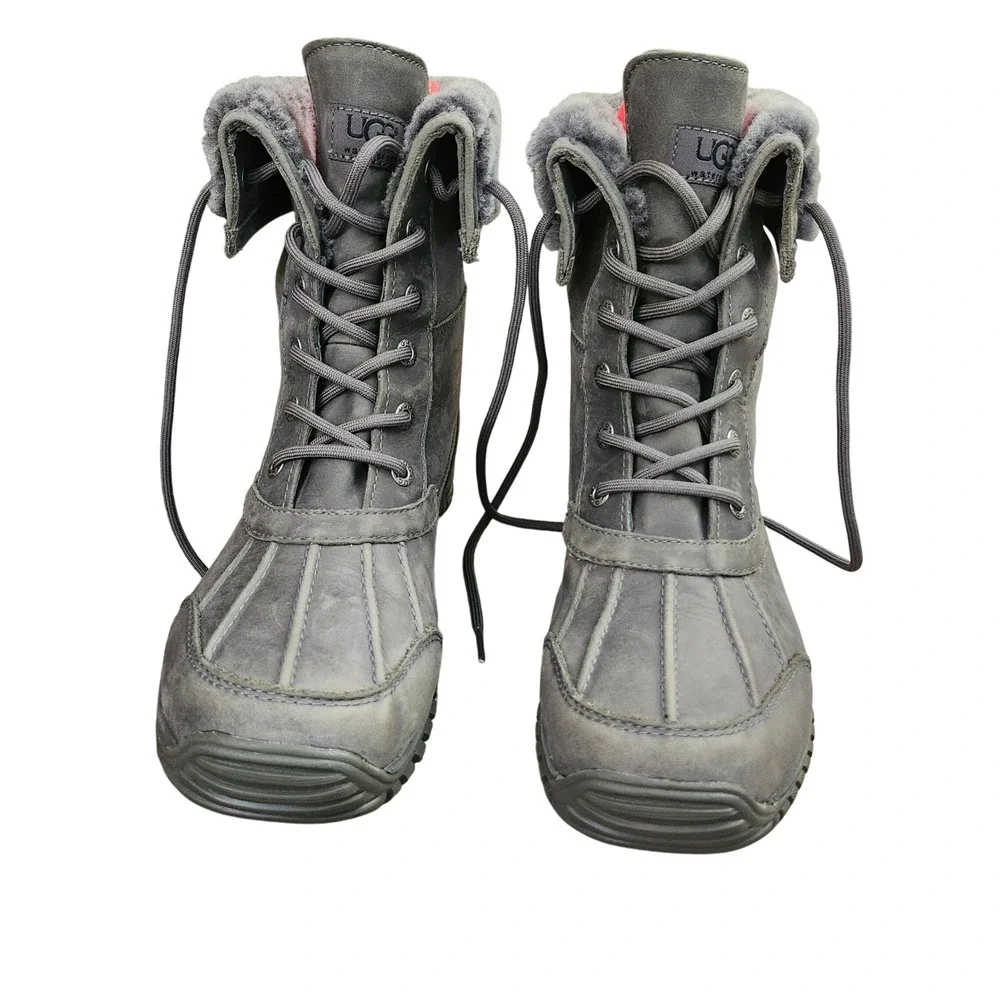 UGG Adirondack II Lux quilt Waterproof Winter Boots Charcoal Grey Leather  W10